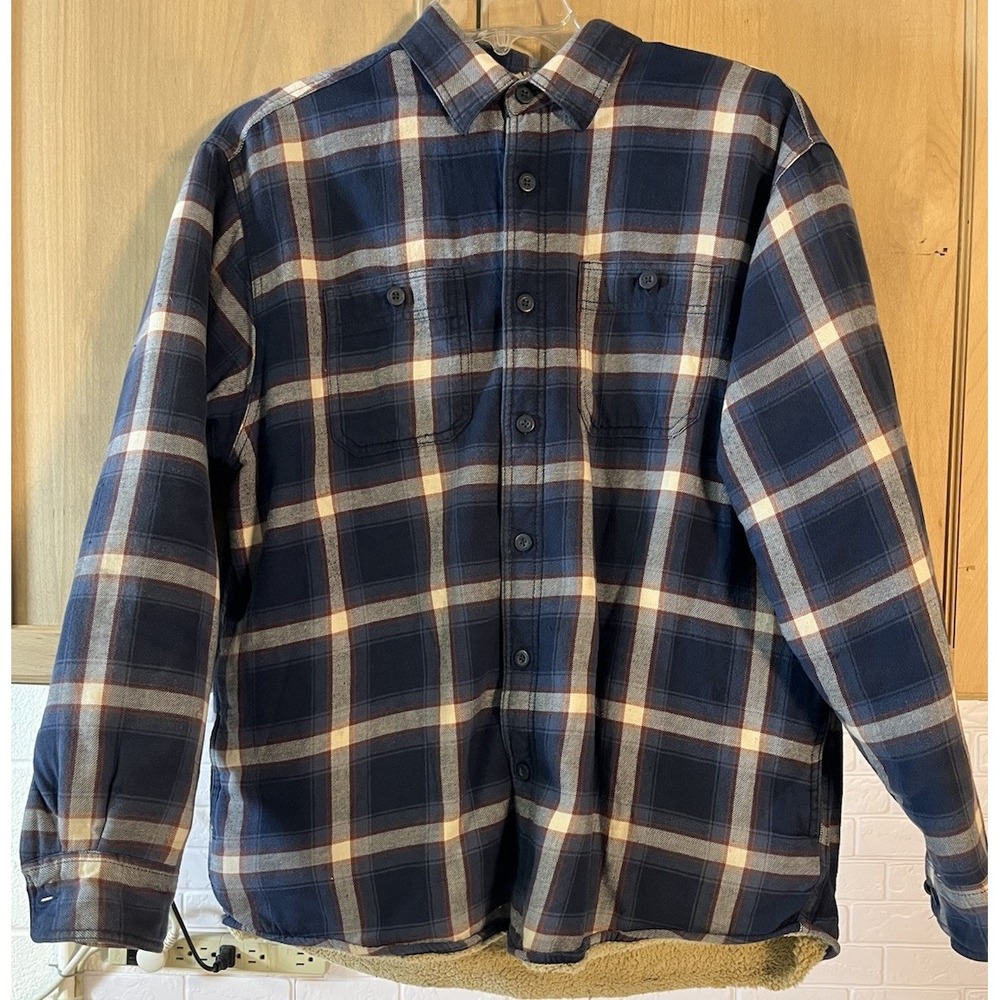 Wrangler Men's Sherpa Lined Plaid Flannel Shirt Jacket L/G Relaxed Fit Warm